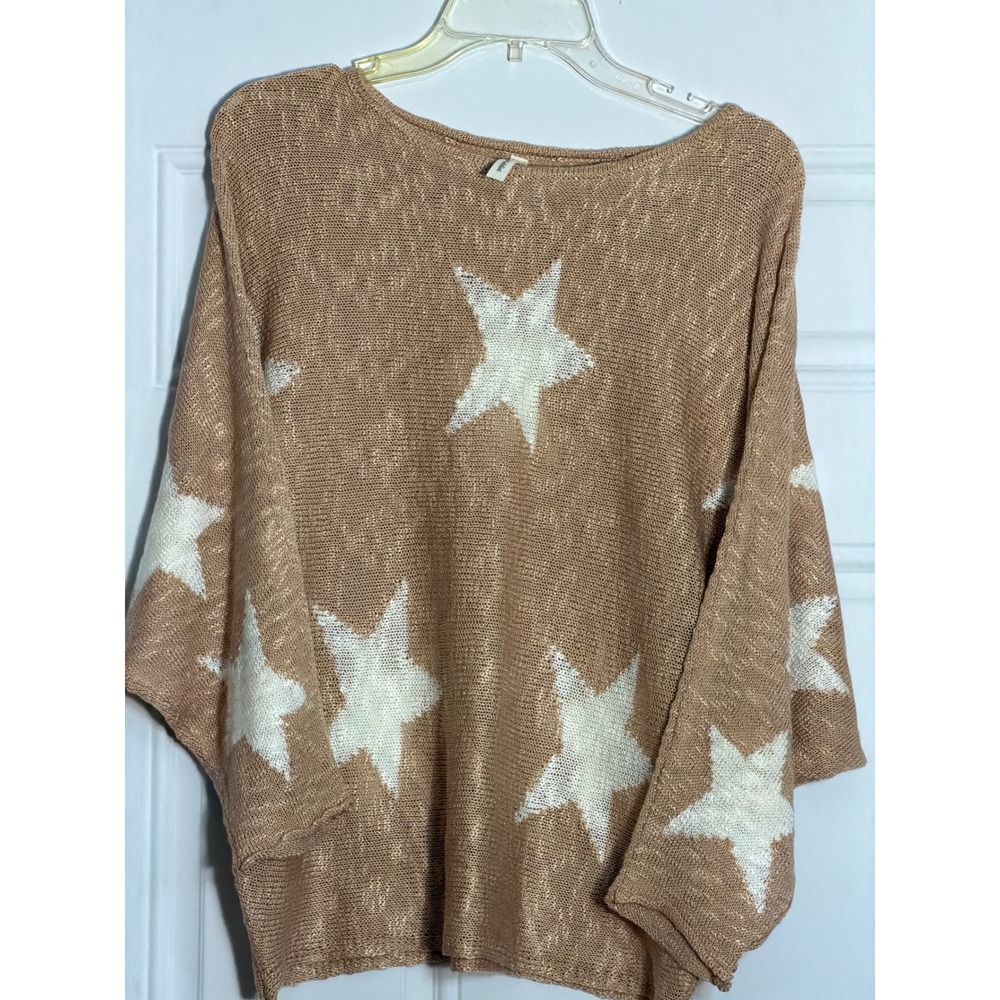 Wishlist Tan Star Print Oversized Batwing Knit Sweater SM